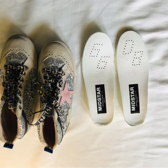 Golden goose mid star Silver Glitter High-Top Sneakers with Pink Star - Picture 13 of 16